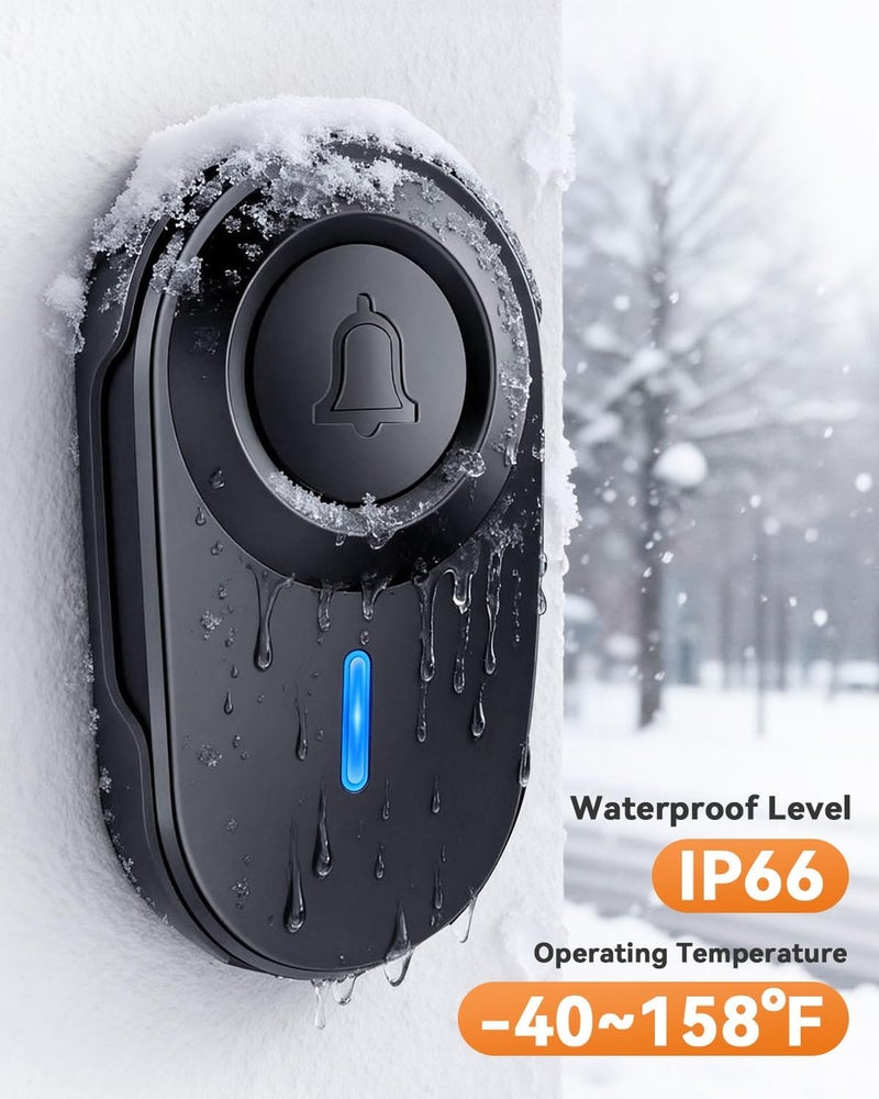 Hapythda Wireless Doorbell,Classroom Doorbell with 48 Chimes 5 Volume Levels Metal Horn,1600FT Range Consumption Wireless Doorbells for Home,Low Power 5-Year Battery Doorbell,Black - Image 3